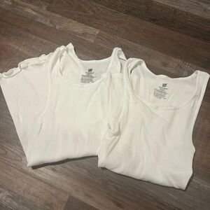 2 HANES MEN RIBBED TANK TOP WHITE SLEEVELESS VEST  COWBOY WORKOUT SPORT